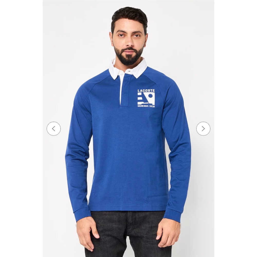 Lacoste Royal Blue Long Sleeve Polo with White Collar